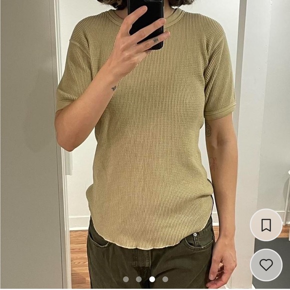 Vintage waffle print army t shirt - tan - Picture 3 of 4